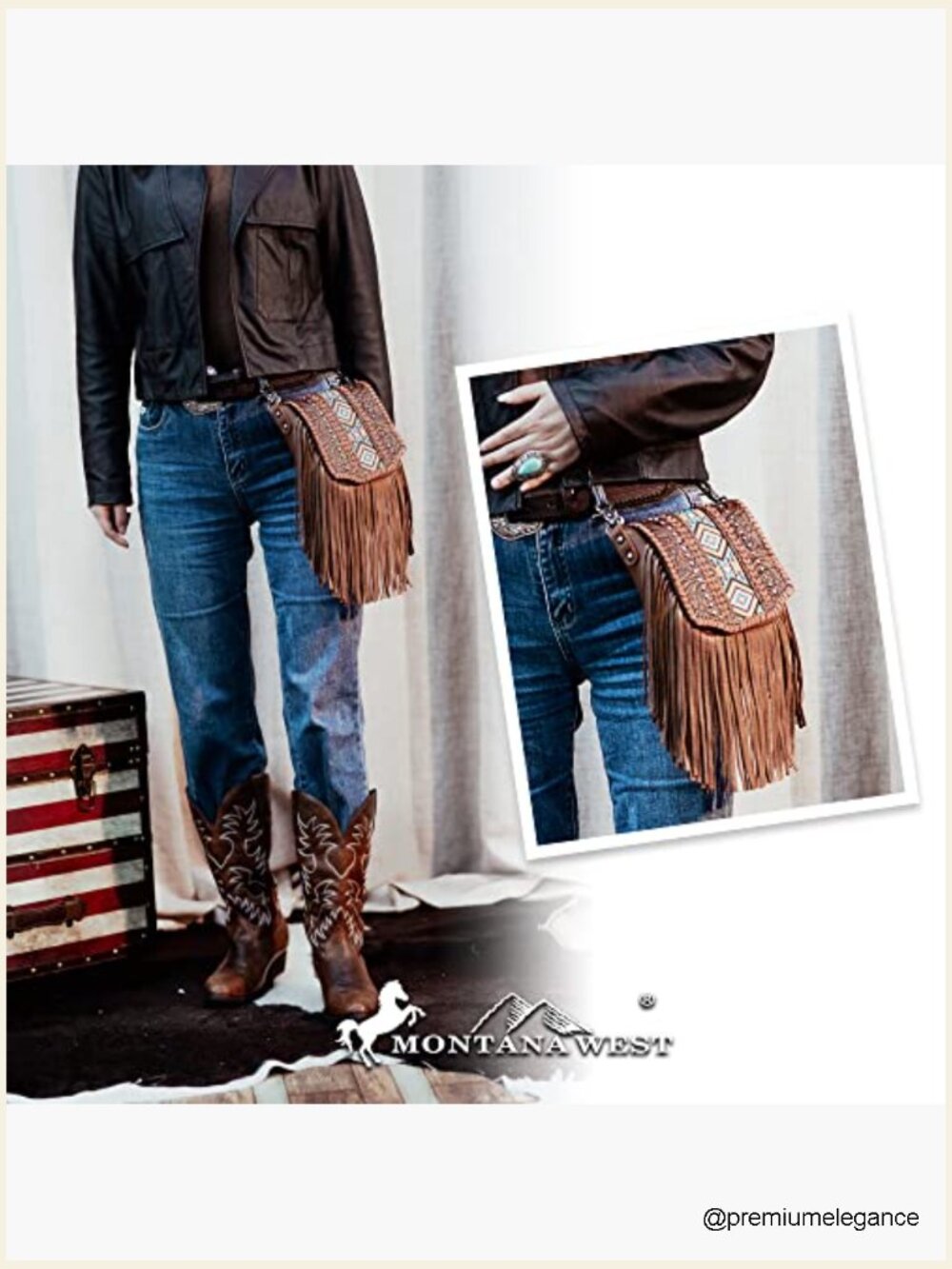 Western Small Crossbody Bag Fringe Purse Leather Shoulder Handbag Tooled Women - Picture 3 of 7